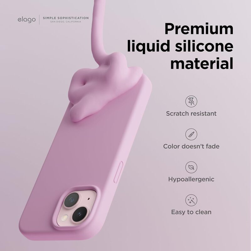 Elago Liquid Silicone for iPhone 15 Case Cover Full Body Protection, Shockproof, Slim, Anti-Scratch Soft Microfiber Lining - Hot Pink